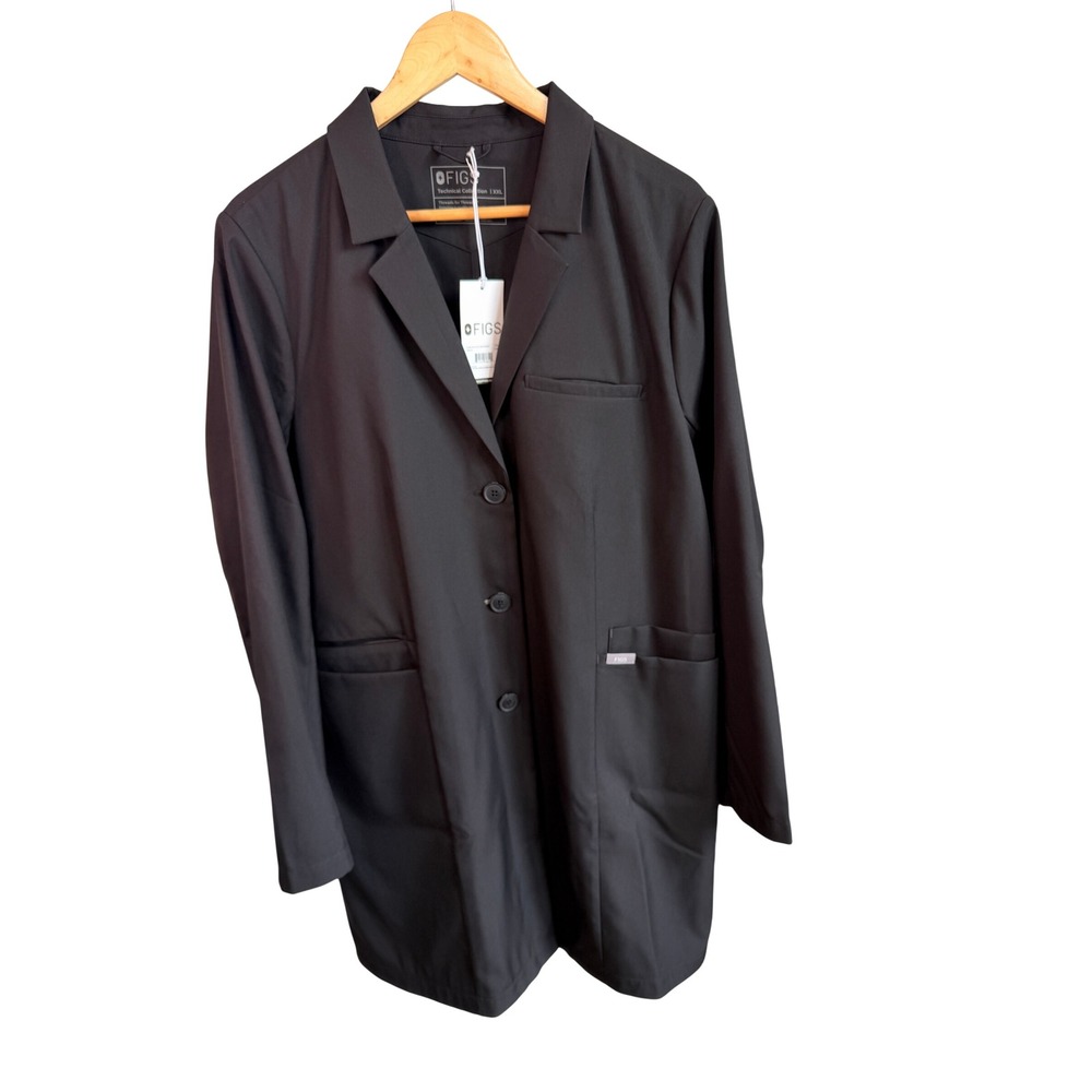 FIGS Bellevue Slim Long Lab Coat Black Technical Collection 2XL/ XXL NWT 1003112
